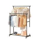 Tendedero de ropa de doble barra con ganchos, organizador colgante para ropa de dormitorio, perchero móvil con ruedas