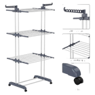 Tendedero de Ropa Plegable Mikomika, Acero Inoxidable, 4 Niveles, 6 Bandejas Retráctiles, Capacidad 35 kg, 4 Ruedas 360° para Fácil Movilidad y Ahorro