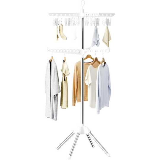 Abiglifty Tendedero de Ropa Giratorio y Plegable, Ahorro de Espacio, Libre Soporte, 2 Niveles