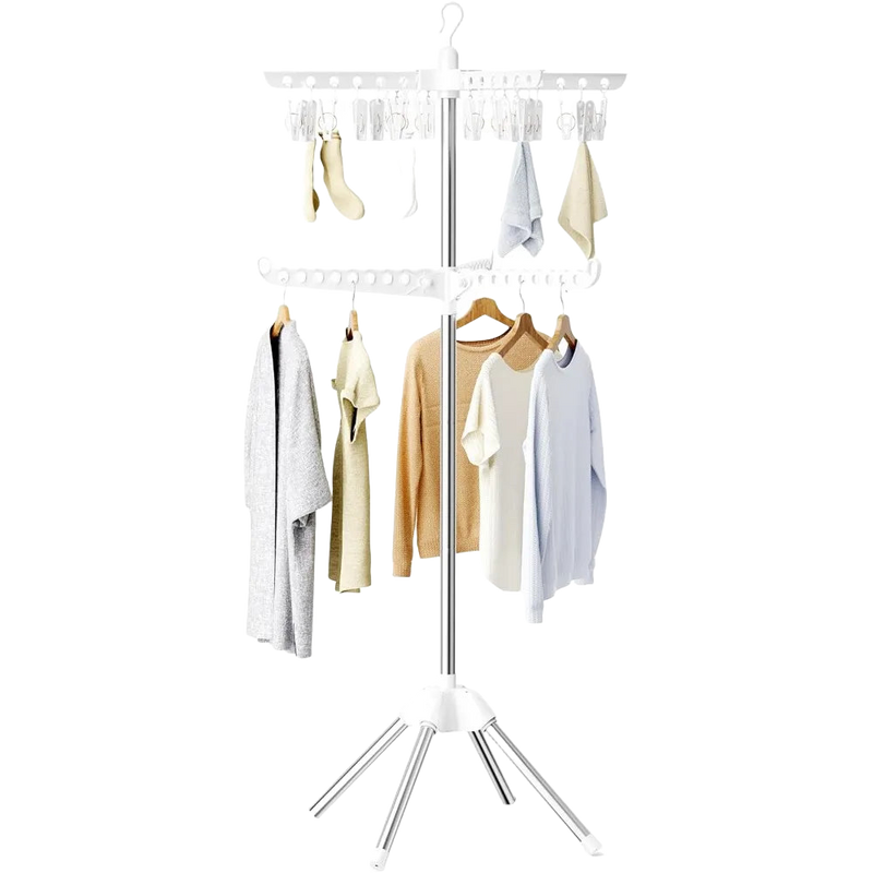 Abiglifty Tendedero de Ropa Giratorio y Plegable, Ahorro de Espacio, Libre Soporte, 2 Niveles