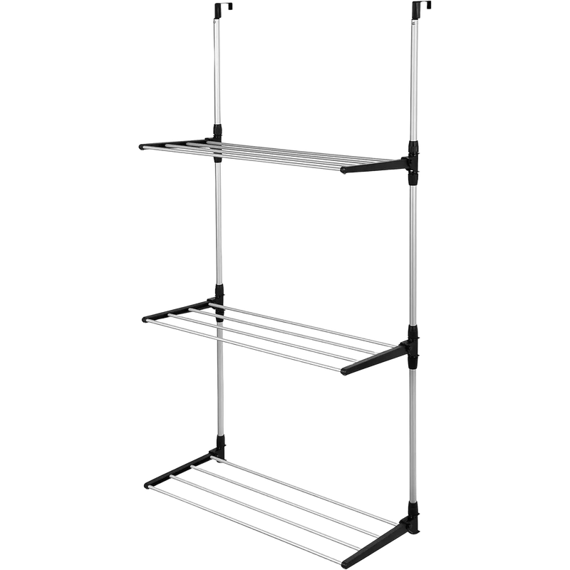 ARISE SHOP Tendedero de Ropa Plegable para Puerta, Metal/Plástico, 3 Niveles, 12 Varillas, 6.5m de Espacio de Secado, Diseño Plegable, Fácil Montaje,