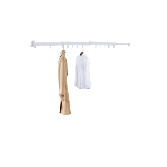 Colgador de Ropa de Pared 3 Pliegues con Anillo Giratorio, Blanco, Ahorro de Espacio, Resistente, Múltiples Ganchos