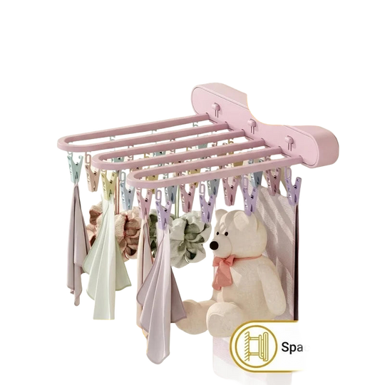 Colgador para Secadora Sin Perforación Multifuncional Plegable para Balcón con Múltiples Pinzas