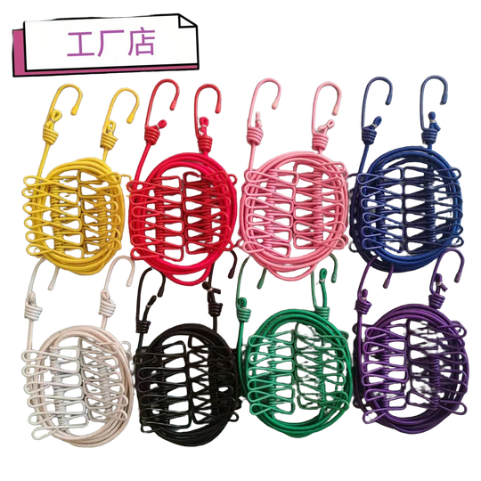 Cuerda de Tendedero Portátil para Exterior y Viaje, Elástica y Antiviento con 12 Pinzas Coloridas
