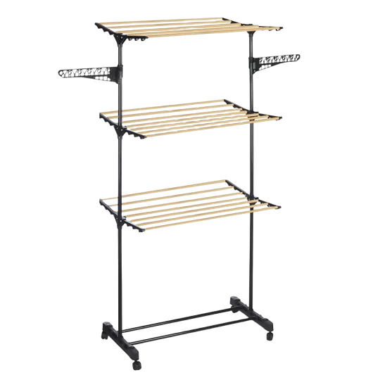 Folding clothesline - Tienda Eurasia vertical drying rack with wheels, 3 height levels, made of durable metal, dimensions 80-140x57x165 cm, space-savi
