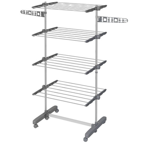 HOMCOM tendedero de ropa plegable con alas laterales extensibles para interior y exterior 142x55x172 cm 4 niveles Gris