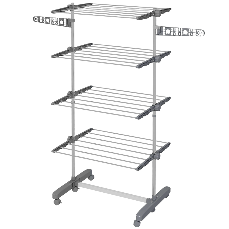 HOMCOM tendedero de ropa plegable con alas laterales extensibles para interior y exterior 142x55x172 cm 4 niveles Gris