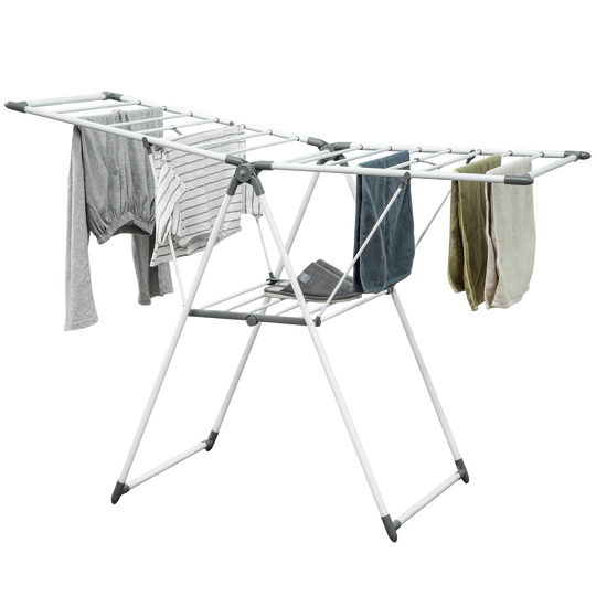 HOMCOM Tendedero de Ropa Plegable Metálico con Brazos Ajustables 156,5x97 cm Blanco