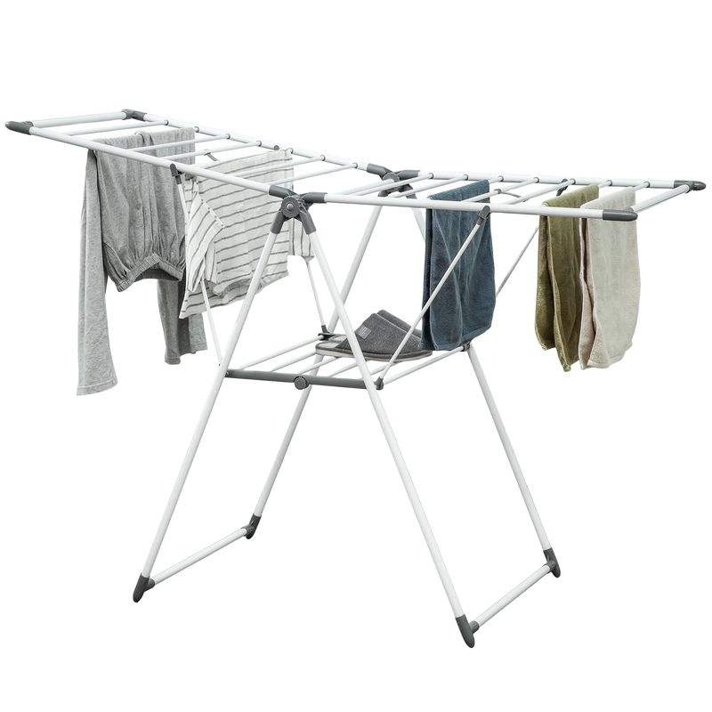 HOMCOM Tendedero de Ropa Plegable Metálico con Brazos Ajustables 156,5x97 cm Blanco