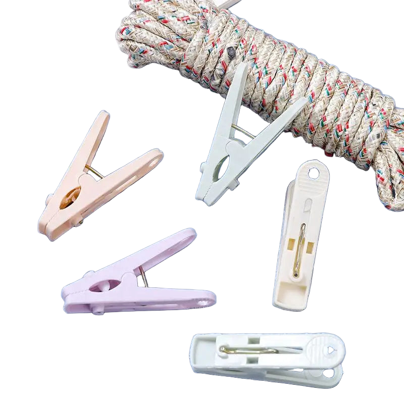 Juego de Cuerda de Ropa con 12 Pinzas Coloridas, Multifuncional, Antiviento, para Uso Interior y Exterior - Portátil y Resistente