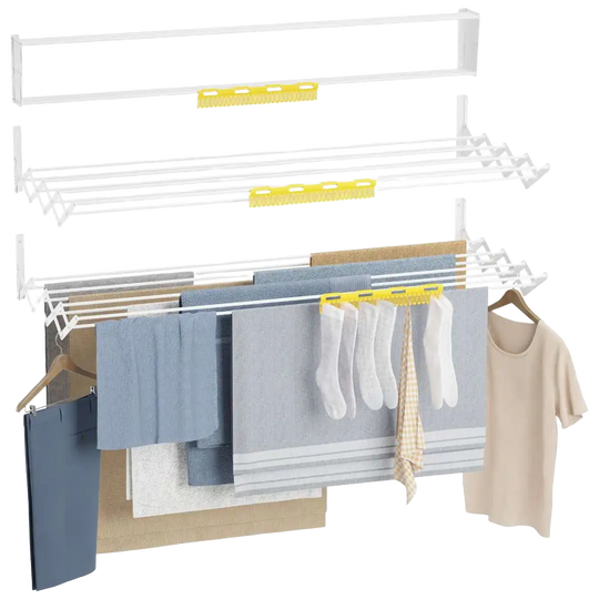 Newlux Tendedero de Pared Plegable V120 Blanco – 12 m de secado, 12 kg, hierro epoxi