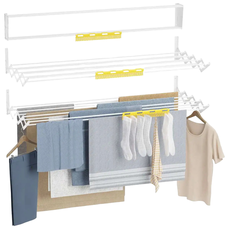 Newlux Tendedero de Pared Plegable V120 Blanco – 12 m de secado, 12 kg, hierro epoxi