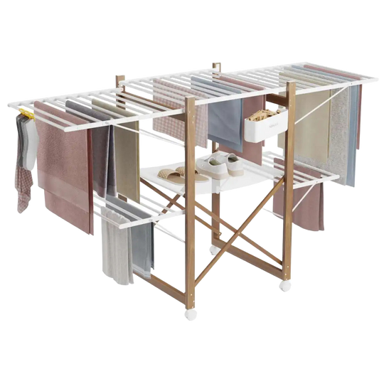 Newlux Tendedero Plegable con Alas XXL - 176x61x104cm, 30m de Capacidad, Estructura Metálica 25kg, 4 Niveles con Ruedas