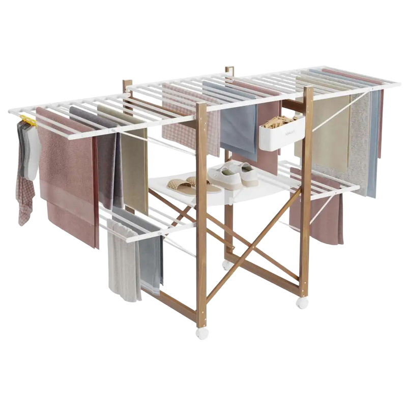 Newlux Tendedero Plegable con Alas XXL - 176x61x104cm, 30m de Capacidad, Estructura Metálica 25kg, 4 Niveles con Ruedas