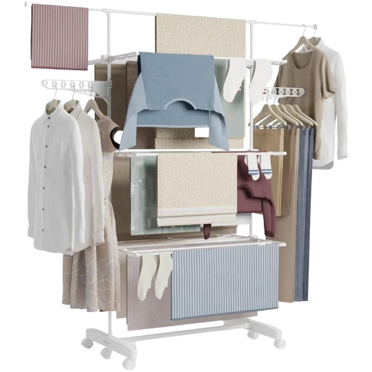 NEWLUX Tendedero Vertical Plegable XXL Fold Care V60 Blanco con Ruedas, 5 Niveles Dobles y 18-21m de Tendido