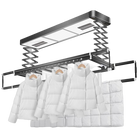 Percha Eléctrica Multifunción con Control Remoto, Secadora de Ropa Elevable para Balcón, 4 Postes Telescópicos