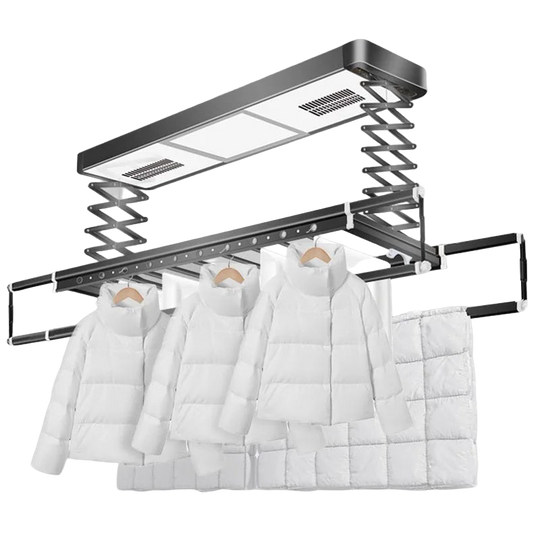 Percha Eléctrica Multifunción con Control Remoto, Secadora de Ropa Elevable para Balcón, 4 Postes Telescópicos