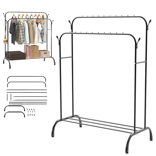 Perchero de Metal Resistente de 80 kg con Estante para Zapatos y 4 Ganchos, Acabado Negro