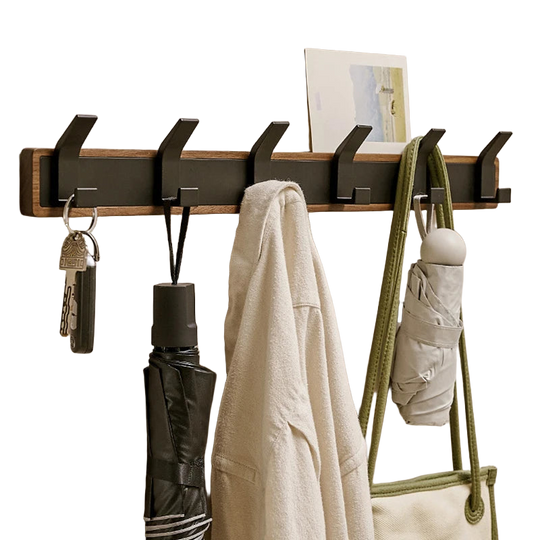 Perchero de Pared de Madera Negra BAKALA, Ganchos para Ropa para Baño, Cocina, Dormitorio, Pasillo