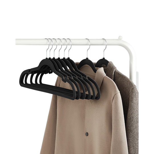 SONGMICS Pack de 30 Perchas de Terciopelo, Antideslizantes, Muescas para Hombros, Barra para Pantalones, Gancho Giratorio 360°, Ahorro de Espacio, 0,6