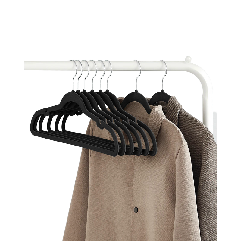SONGMICS Pack de 30 Perchas de Terciopelo, Antideslizantes, Muescas para Hombros, Barra para Pantalones, Gancho Giratorio 360°, Ahorro de Espacio, 0,6