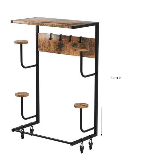 Soporte de Pared Color Madera para Ropa con 4 Ganchos para Guantes y 4 Estantes para Sombreros - Tendedero de Ropa