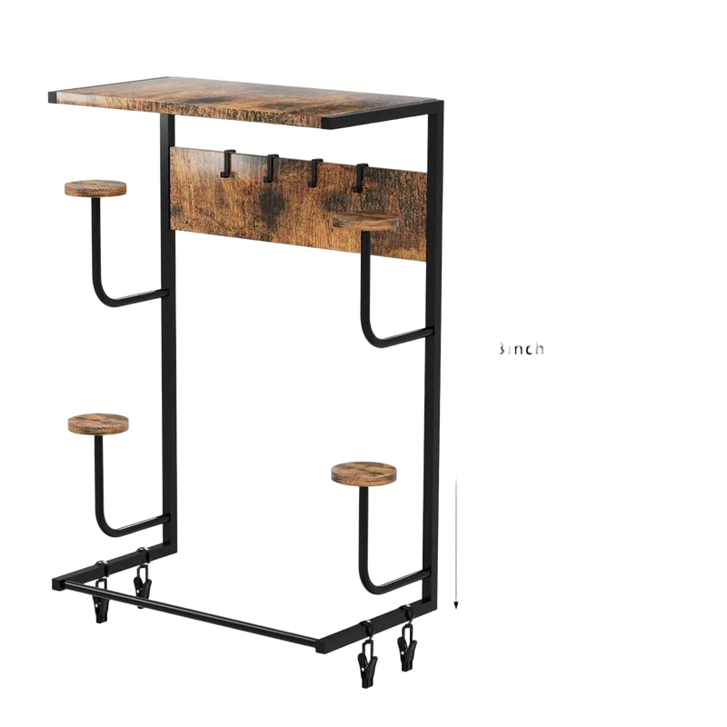 Soporte de Pared Color Madera para Ropa con 4 Ganchos para Guantes y 4 Estantes para Sombreros - Tendedero de Ropa