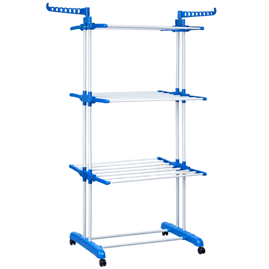 T-LoVendo Tendedero de Ropa Vertical Plegable 4 Niveles - Acero Inoxidable, Soporta 26 kg, Diseño Ahorrador de Espacio con Alas Laterales y Ruedas, Id