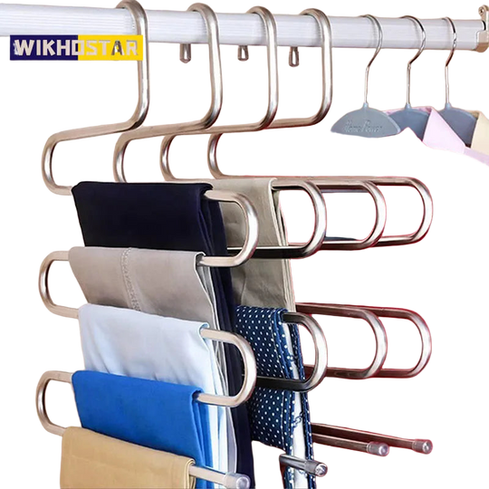 Tendedero de Pantalones Multinivel de Acero Inoxidable 5 Capas - Colgador Antideslizante Tipo S