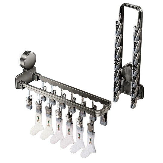 Tendedero de Pared con Ventosa y 14 Pinzas Plegable para Ropa