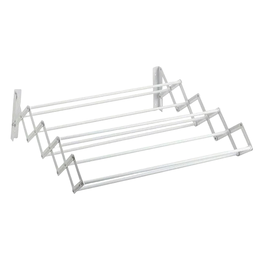 Tendedero de pared extensible 60/80/100cm - plegable interior/exterior acero blanco 9 barras 5m cuerda