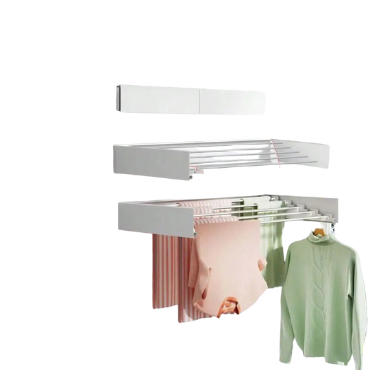 Tendedero de Pared Plegable con Barras, Retráctil Ahorrador de Espacio para Interior y Exterior