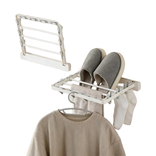 Tendedero de Pared Plegable con Pinzas Antiviento Ahorro de Espacio