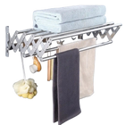 Tendedero de Pared Plegable de Acero Inoxidable con Ganchos, Gran Capacidad, Retráctil y Resistente a la Herrumbre