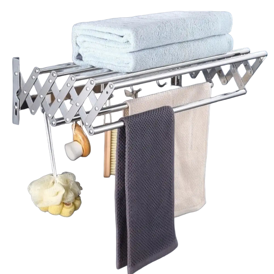 Tendedero de Pared Plegable de Acero Inoxidable con Ganchos, Gran Capacidad, Retráctil y Resistente a la Herrumbre