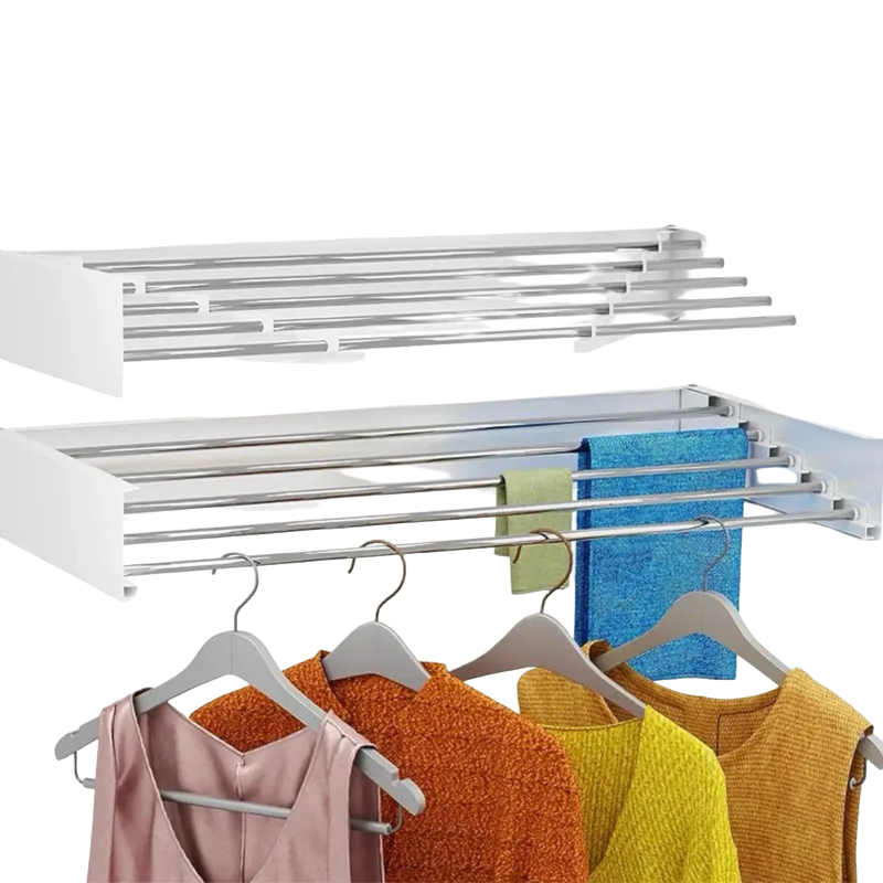 Tendedero de Pared Plegable Retráctil Mikomika 80cm – 6 Barras de Aluminio, Capacidad 30kg