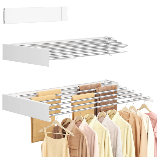 Tendedero de Pared Plegable SONGMICS, Secador de Ropa de Pared con 6 Barras de Aluminio, Diseño de Ahorro de Espacio para Uso Interior y Exterior, Car