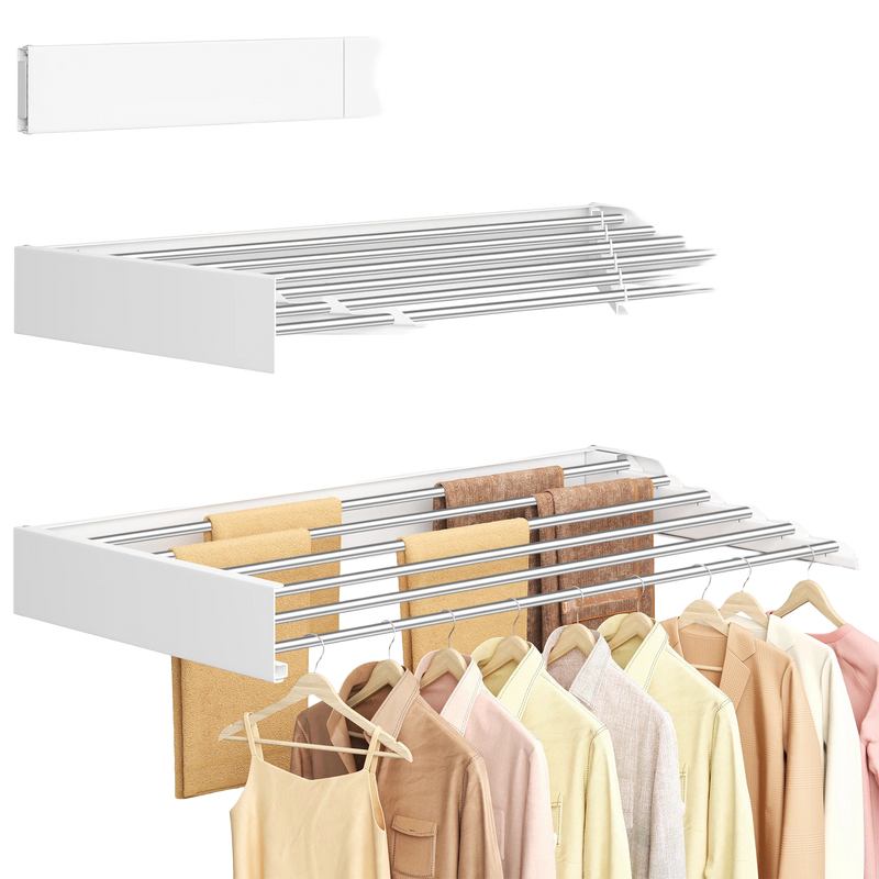 Tendedero de Pared Plegable SONGMICS, Secador de Ropa de Pared con 6 Barras de Aluminio, Diseño de Ahorro de Espacio para Uso Interior y Exterior, Car