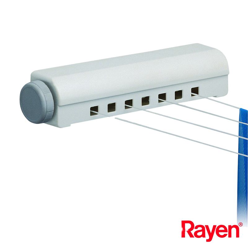 Tendedero de Pared Rayen, 14 m, 4 Cuerdas Extensibles, Ideal para Espacios Pequeños, Duradero y Fácil Instalación. Uso Doméstico y Camping.