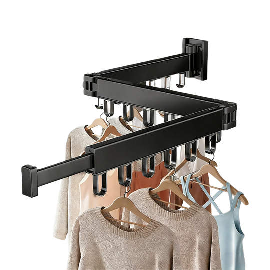 Tendedero de Pared Retráctil de Aluminio Negro - Plegable y Antiviento