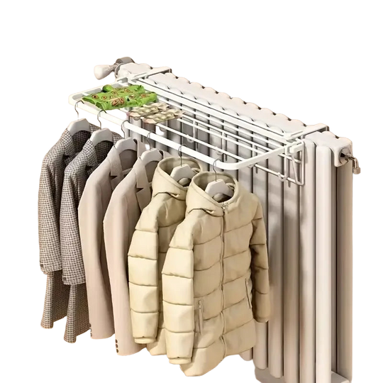 Tendedero de Pared para Radiador - Estante Secador Plegable - Ahorro de Espacio para Prendas de Invierno (Negro/Blanco)