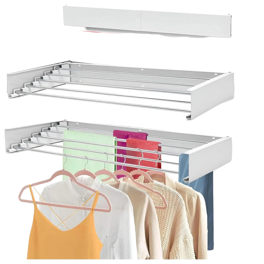 Tendedero de Pared Retráctil y Plegable, Aluminio Resistente a la Corrosión, Capacidad 30 kg, 80/100 cm con 5 Barras Ajustables