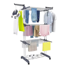 Tendedero de pie, 4 niveles, vertical plegable con ruedas, acero inoxidable, interior y exterior, gris