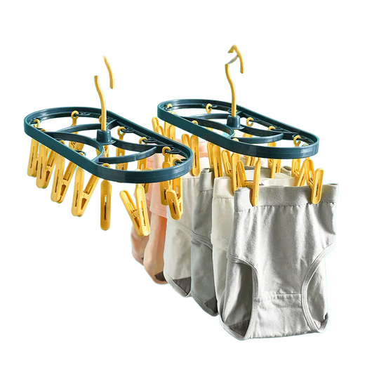 Tendedero de Plástico con 12 Pinzas - A Prueba de Viento, Multifuncional, para Ropa Interior y Calcetines