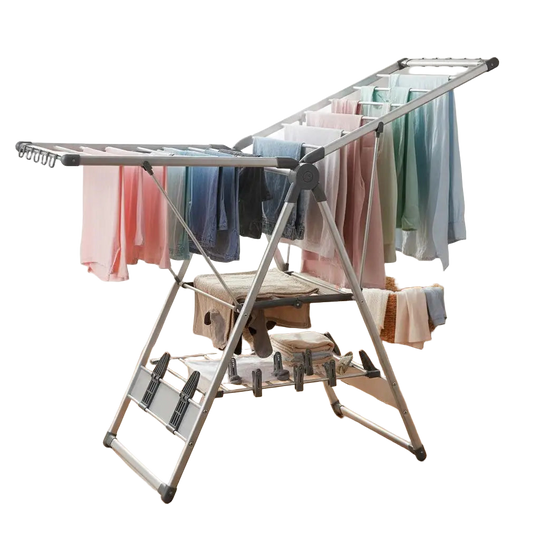 Tendedero de Ropa Ajustable de 2 Niveles, Plegable de Aluminio Antióxido, Estructura A-Frame Estable para Uso Interior y Exterior