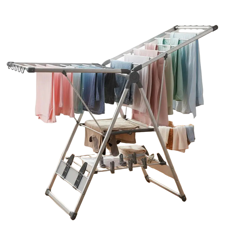 Tendedero de Ropa Ajustable de 2 Niveles, Plegable de Aluminio Antióxido, Estructura A-Frame Estable para Uso Interior y Exterior