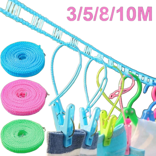 Tendedero de Ropa Antiviento de Nailon 3/5/8M Portátil sin Taladro