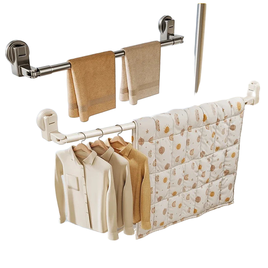 Tendedero de Ropa con Ventosa, Extensible, Sin Taladro, Montaje en Ventana, Ahorra Espacio, Secador de Balcón, Fácil y Rápido Montaje