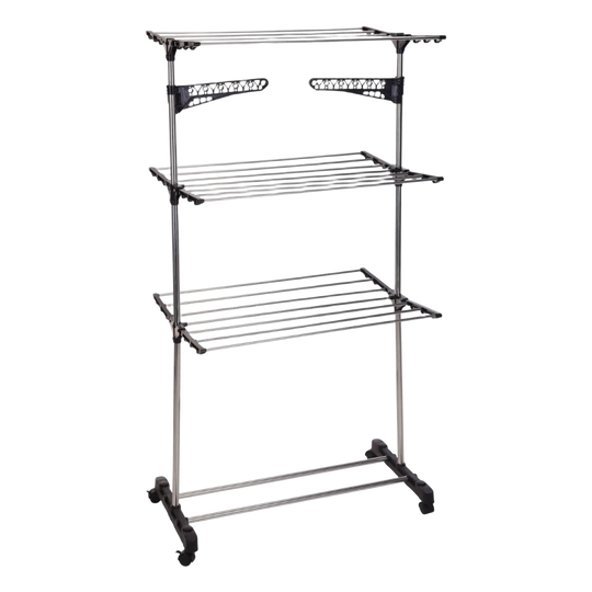Tendedero de ropa de 3 niveles Well Home con 4 ruedas, 80x57x165 cm