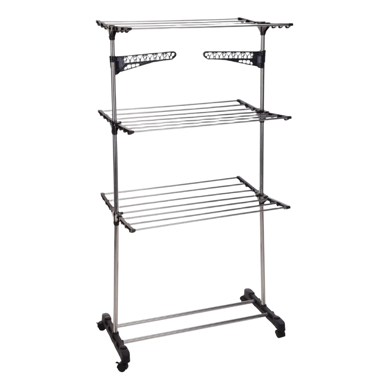 Tendedero de ropa de 3 niveles Well Home con 4 ruedas, 80x57x165 cm